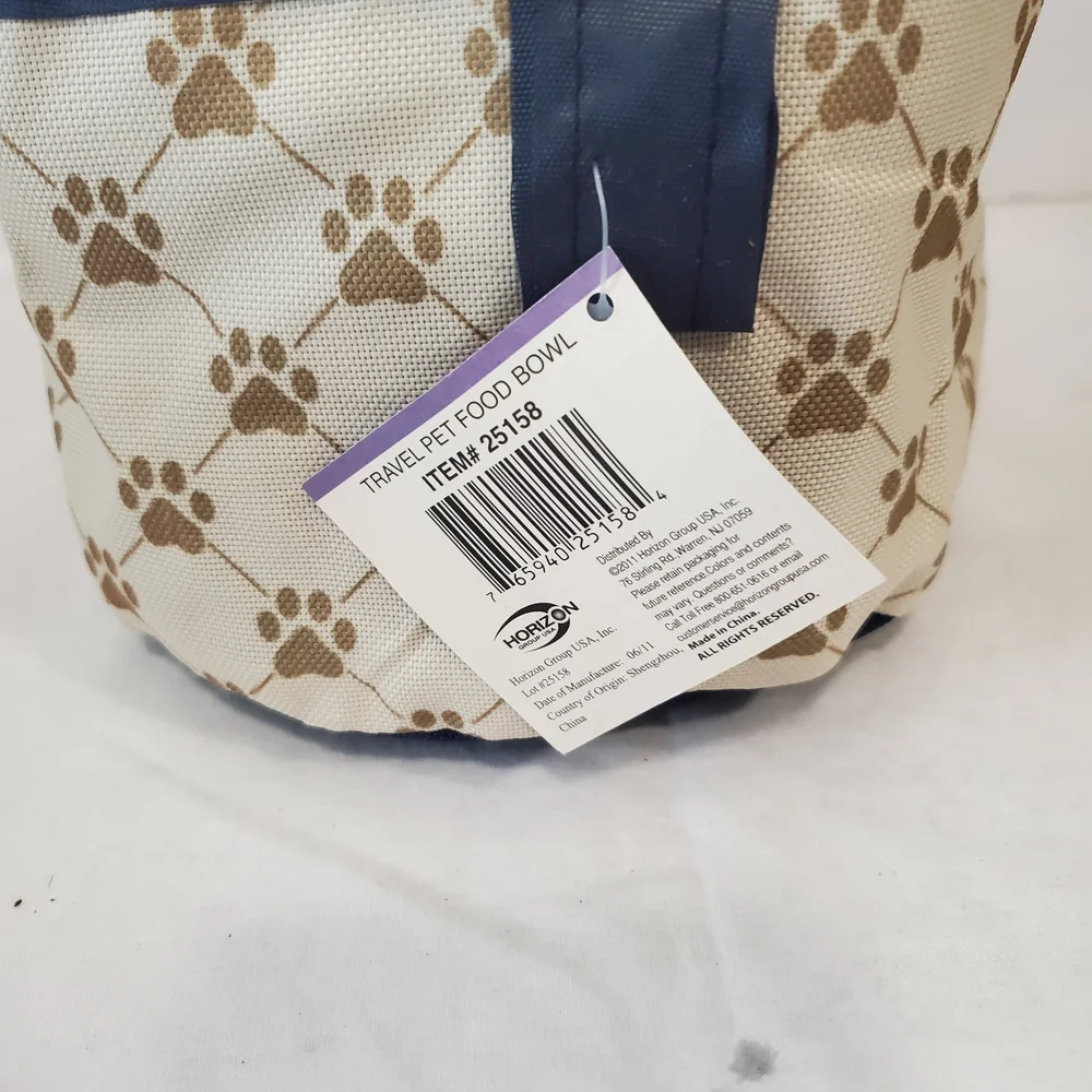 Canvas Travel Pet Bowl with Paw Print